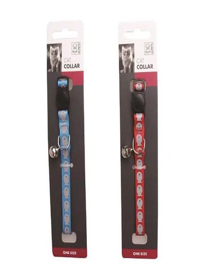 M-PETS Reflective Cat Collar with Bell, Adjustable Breakaway Safety Collar with Reflective Fish Design, Safe & Stylish for Cats, Kittens of All Ages, Assorted Colours - Blue, Red, 20-30cm
